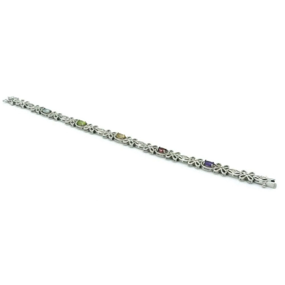 Vintage PAJ BB China Silver Tone Floral Gemstone Bracelet - Picture 5 of 9